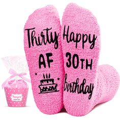 30TH BIRTHDAY GIFTS Female: These pink birthday socks could be the perfect birthday gift for your sister, daughter, granddaughter, niece, girlfriend or female friend. SIZE & MATERIAL: These fluffy birthday socks are made of plush coral fleece, providing ultimate comfort and warmth. Our premium socks are meticulously crafted to fit women's shoe sizes 6-10, ensuring a perfect fit and unparalleled comfort. GIFTS FOR YOUNG WOMAN: Celebrate with our "Thirty AF Happy 30TH Birthday" socks. Perfect for 30th Birthday Alcohol Gifts, 30 Things For 30th Birthday Gift Baskets, Funny 30th Birthday Gift Basket, Gifts For 30th Birthday For Her 30th Tumble Glasses, 30th Birthday Cups, Woman Gift Ideas, 50 Years Birthday, Thirty Af, Middle Aged Woman