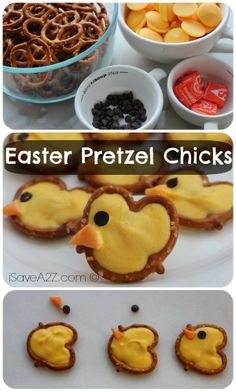 easter pretzel chicks are an easy snack for kids to make