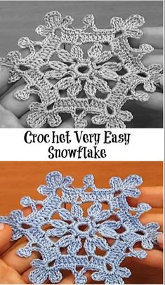 crochet very easy snowflake is shown in two different colors and sizes