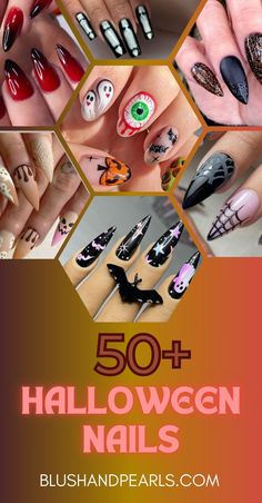 50+ Halloween Nails. Browse these spookily fun Halloween nail ideas, from simple Halloween nail colours to the best Halloween nail art. | halloween gel acrylic nails | halloween eyeball monster nails | halloween bat cat ghost nails art | halloween nail designs | october nails | spiderweb spider nails | blood IT scream nails | Eyeball Nail Art, Nail Designs October, Simple Halloween Nail, Eyeball Monster, Spider Nails, Halloween Nail Colors, Scream Nails