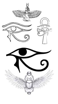 an eye with wings and other symbols