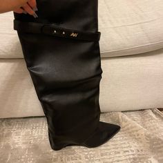 Leather Wedge Knee High Boot Chic Round Toe Wedge Boots For Evening, Chic Evening Wedge Boots With Round Toe, Azalea Wang, Leather Wedges, Over The Knee Boots, Over The Knee, Knee High Boots, Knee Boots, The Knee