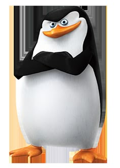 a cartoon penguin with an angry look on his face and arms, standing in front of a white background