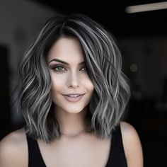 40 Gorgeous Ideas of Gray Blending for Dark Hair Dark Brown Hair Grey Coverage, Gray Hair On Top Dark Underneath, Black Hair White Highlights Short, Partial Grey Highlights For Dark Hair, Gray Blending Hair Dark Brown Short, Dark Ash Grey Hair Color Highlights, Adding Gray Highlights To Brown Hair, Dark With Silver Highlights, Grey And Brown Hair Color