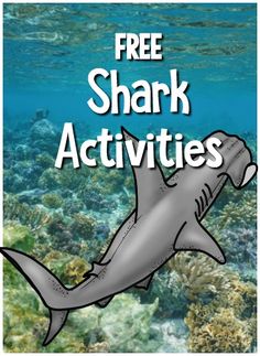 an image of a shark with the words free shark activities on it's side