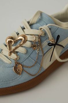 Shoe Charm & Pin Pack | Free People Shoes With Tassels, Bottom Of Shoes Reference, Girly Tennis Shoes, Lace Shoe Laces, Shoe Charms For Sneakers, Shoe Charm Ideas, Dream Shoe Collection, Cute Shoes Outfits, Cute Womens Sneakers