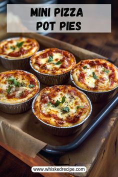 mini pizza pot pies on a tray with text overlay