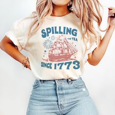 Spilling The Tea Since 1773 Shirt, Retro 4th Of July Shirt, American Freedom Tshirt, Independence Day Tshirt, USA Retro Tee, Gift Shirt : 100% Cotton (fiber content may vary for different colors) .: Medium fabric (5.3 oz/yd² (180 g/m .: Classic fit .: Runs true to size HOW TO ORDER Pick you favorite design. Review the size & color charts above FIRST and then select shirt size and color from the dropdown menu. Indicate the birthday year in the personalization box. Please note size measurements fo Independence Day Tshirt, Retro 4th Of July, Text Tee, American Freedom, Retro 4, 4th Of July Shirt, Retro Tee, Color Charts, The Tea