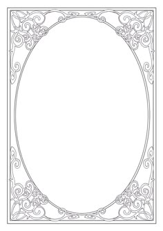 a black and white drawing of an oval frame with swirly scrolls on the edges