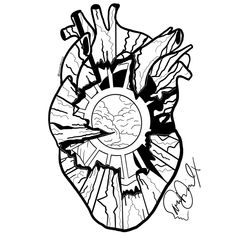 a black and white drawing of the inside of a heart