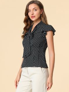 Shop Allegra K for summer polka dots top bow tie v neck ruffled cap sleeve office blouse you are looking for, get more women's blouses for yourelf. Order now! Free Returns! Office Blouse, Cap Sleeve Blouse, Cap Sleeves Blouse, Women's Blouses, Tie Neck Blouse, Polka Dot Blouse, Neck Ruffle, Blouse Patterns, Blouse Black