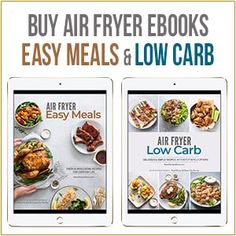 two ipads with air fryer meals and low carb menus on them