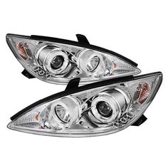 the front and side lights of a pair of chrome - plated headlights with black trims