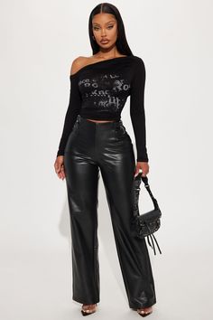 Available In Black. Faux Leather Pant Back Zip Closure Side Tab Detail Straight Leg 100% Polyurethane Imported | Got Carried Away Faux Leather Pant in Black size XS by Fashion Nova Faux Leather Pants For Club In Fall, Trendy Faux Leather Evening Pants, Trendy Faux Leather Pants For Evening, Black Off Shoulder, Leather Pant, Off Shoulder Top, Faux Leather Pants, Off Shoulder Tops, Bottom Clothes