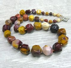 Natural Mookaite jasper necklace hand knotted graduated strand brown red yellow earthy gemstone neck Multicolor Jasper Jewelry For Gift, Brown Gemstone Beads Jewelry Gift, Gift Brown Gemstone Beads Jewelry, Multicolor Jasper Necklace For Gift, Brown Polished Beads Jewelry Gift, Brown Jasper Spiritual Jewelry, Brown Round Beads Jewelry For Gifts, Brown Round Beads Jewelry Gift, Earthy Multicolor Gemstone Jewelry