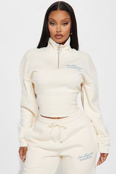 Available In Ivory. Quarter Zip Sweatshirt Long Sleeve Embroidered Detail Stretch Pair To "West Coast Wide Leg Pant" Disclaimer: Embroidery Placement Will Vary. 100% Cotton Imported | West Coast Quarter Zip Sweatshirt in Ivory size 1X by Fashion Nova Embroidery Placement, Quarter Zip Sweatshirt, Wide Leg Pant, Really Cute Outfits, Womens Loungewear, Zip Sweatshirt, Graphic Tees Women, West Coast, Long Sweatshirt