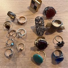 Bundle If Vintage Chunky Rings And Delucate Rings Circa Early 80s, Faux Stones And Silvertone /Goldtone Various Sizes, Birds/Flowers/Spikes/ Blue Stones/ Amber Stones 16 Rings, Blue Stones, Chunky Rings, Amber Stone, Faux Stone, Blue Stone, Womens Jewelry Rings, Blue And Silver, Amber