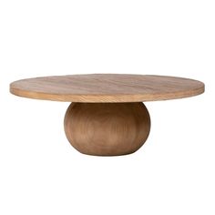 a wooden table with a round base