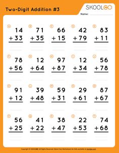 two digit addition worksheet for kids to practice numbers and subtractions