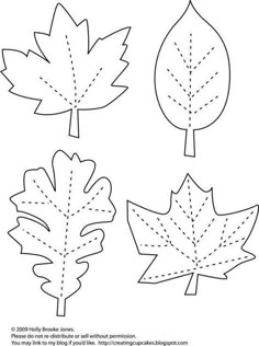 four leaf shapes to cut out the outlines for an autumn crafting project, including one