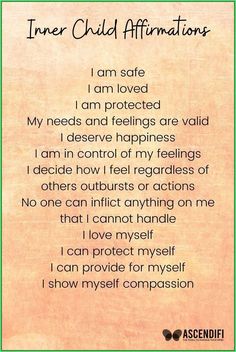 Inner Child Affirmations, Child Affirmations, Healing Affirmations, Inner Child Healing, Self Love Affirmations, Positive Self Affirmations, Love Affirmations, Manifestation Affirmations, Mental And Emotional Health