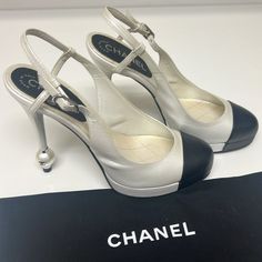 Very Comfortable, Pearl Color. Very Good Condition. Chanel Black And White, Shoes Chanel, Shoes Color, Chanel Black, Pearl Color, Chanel Shoes, Chanel, Black White, Women Shoes