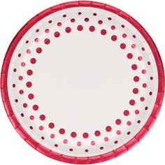 a red and white paper plate with polka dots