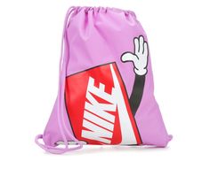 100% polyester construction featuring bold graphic print, Large main compartment with drawstring closure, Approx. 13 inches W x 17 inches H when laid flat, Nike® branding details | Nike Youth Gymsack GFX Drawstring Bag in Fuchsia/Red Red Nike School Bag, Nike Red Travel Bag, Red Nike Travel Bag, Casual Pink Gym Bag For Sports, Casual Pink Backpack Gym Bag, Casual Pink Gym Bag For School, Pink Gym Bag For Back To School, Nike Pink Bag For Daily Use, Nike Sporty Pink Bag