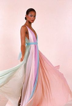 Pastels are Back! 70's fashion 70s Mode, Haute Couture Style, Beverly Johnson, Halston Dress, 70s Glam, Plum Dress, Elsa Peretti, Fashion Icons, 1970s Fashion