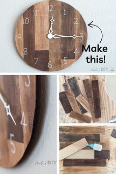 a clock made out of wood with the words make this on it