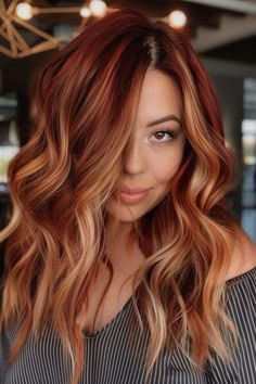 Want to change your style this year? Check out the 38 stunning red hair with blonde highlights ideas we just posted on our blog. From the brownish red hair with caramel highlights you see here to different balayage colors and more subtle looks like blonde ends on red hair, there's a ton of blonde/red hair inspo to see. Tap to see it now or save this pin for later! Red Hair And Tan Skin, Long Red Hair With Highlights, Fall Hair Color Ideas Red, Burgundy Balayage Blonde, Red Hair Honey Highlights, Red And Gold Highlights On Brown Hair, Fall Red And Blonde Hair Color, 2024 Fall Red Hair, Red Blonde Balayage Hair