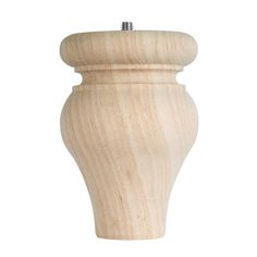 a small wooden vase with screws on the top is shown against a white background