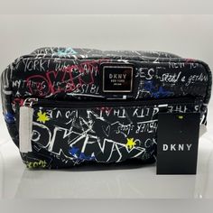 New With Tags. Dkny Bags, Dkny Bag, Black Cosmetics, Leather Makeup Bag, Printed Makeup Bag, Small Makeup Bag, Cosmetics Bag, Bag Makeup, Travel Toiletries