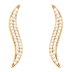 An elegant and beautiful pair of Ear Climber Crawler Earrings can elevate a simple look to being royal. These climbers are stunning and are adorned by CZ in an S shape which is novel in itself. These Ear climbers were meticulously crafted and well designed in 14k yellow gold. They are also hypoallergenic and nickel free in nature. It adds a charming impression to one's look when worn for a remarkable occasion. The earrings are 22mm in length and the earring hooks onto the ear upwards tracing the Crawler Earrings, Crawlers Earrings, Gold Waves, Ear Climber, Ear Climbers, Ear Jacket, Earring Hooks, In Nature, Gift Boxes