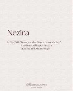 the cover of nezira meaning beauty and radiance in one's face