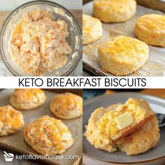 keto breakfast biscuits on a baking sheet and in a muffin tin with butter