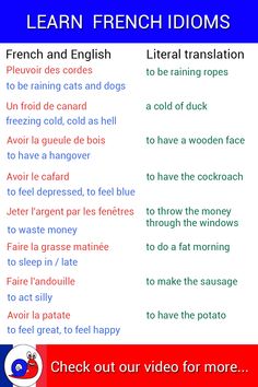 french idioms with the words learn to read and then use them in different languages