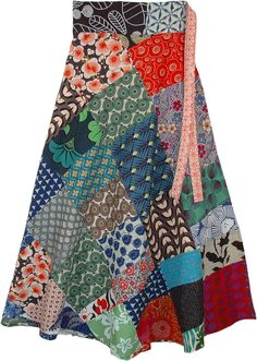 A bright-colored fun filled patterns long skirt relaxed boho patchwork cotton skirt. This long patchy skirt has beautiful color stripes, geometrical patterns and floral to create a look with its rhythmic quality. ﻿A feminine and soft cotton skirt, this chic skirt can be dressed up or down with flat shoes or high heels. This skirts has slits in the waist band for the waist straps to go through and that gives it a great fit. Length: 38"; Waist: Flexible Wrap Around style; Material: 100% Cotton Beach Multicolor Patchwork Skirt, Cotton Patchwork Maxi Skirt, Multicolor Cotton Wrap Skirt For Spring, Multicolor Floral Patchwork Maxi Skirt, Spring Multicolor Cotton Wrap Skirt, Multicolor Patchwork Maxi Skirt For Festivals, Multicolor Patchwork Maxi Skirt For Beach, Summer Patchwork Wrap Skirt, Hippie Cotton Wrap Skirt For Spring