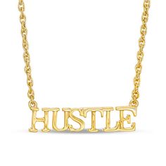 This "hustle" necklace reminds you to do what you have to. Fashioned in sterling silver with 14K gold plate, this one-word directive keeps it real. Polished to a bright shine, this uppercase print text suspends centered along a 17.25-inch rope chain that secures with a spring-ring clasp. Necklace Zales, Silver Necklace Outfit, J Necklace, Real Diamond Necklace, Silver Diamond Jewelry, Silver Pendant Lighting, Bezel Necklace, Silver Bracelets For Women, Peoples Jewellers