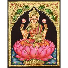 TANJORE PAINTING LOTUS LAKSHMI Painting Lotus, Tanjore Painting, Online Painting, Lotus, Princess Zelda, Paintings, Zelda Characters, Fictional Characters, Art