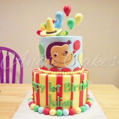 a birthday cake with a monkey on top