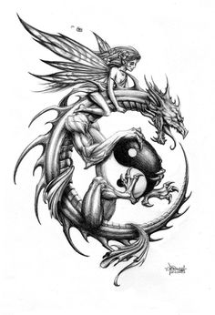 Dragon And Fairy Tattoo, Dragon And Fairy, Geisha Tattoos, Celtic Dragon Tattoos, Dragon Sleeve, Chinese Dragon Tattoos, Polynesian Tattoos, Yin Yang Tattoos, Dragon Sleeve Tattoos