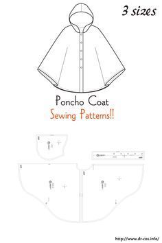 poncho coat FREE Sewing PatternsDRCOS PatternsHow To Make Pola Kardigan, Poncho Pattern Sewing, Pola Blus, Sewing Templates, Coat Pattern Sewing, Poncho Coat, Seni Dan Kraf, Free Sewing Patterns