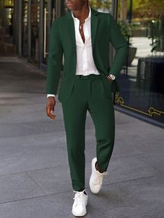 Verde Oscuro Casual Collar manga larga  Liso  Embellished No-Elástico Green Casual Suit Men, Mens Dark Green Suit, Suit For Graduation Men, Suites Mens, Men’s Graduation Outfit, Graduation Outfit Ideas For Men, Suits For Graduation, Graduation Suits Men, Dark Green Outfit Men