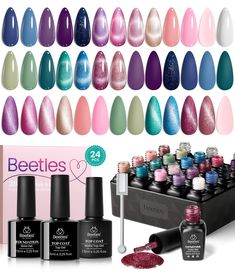 PRICES MAY VARY. 【Make Fun with Beetles Nail Art Set】20 x Mini Floral Verses Gel Nail Polish Colors (0.17oz/5ml each bottle) + 3 x No Wipe Base and Glossy & Matte Top Coat (0.25oz/7.5ml each bottle). This “Floral Verses” Collection includes 20 colors, beautiful shades of gel polish with a magnet and 3pcs glossy & matte top coat and base coat. Tips: Place the magnetic stick over the surface about 3-5mm for 5-10 secs to get your desired effect! 【Long-Lasting Shine】Beetles magnetic gel nail polish Nail Polish Blue, Beetles Gel Polish, Glitter Gel Nail Polish, Matte Gel, Gel Nail Polish Colors, Nail Polish Kit, Glitter Gel Polish, Pointed Nails, Nail Art Set