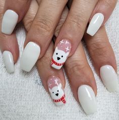 Polar Bear Nails Polar Bear Christmas Nails, Polar Bear Nail Designs, Christmas Nails Polar Bear, Christmas Bear Nails, Polar Bear Nail Art, Polar Bear Nails, Red And White Christmas Nails, Bear Nails, White Christmas Nails