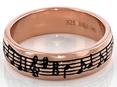 18k Rose Gold Over Sterling Silver Music Note Ring. Measures Approximately 0.84"L x 0.22"W. Not Sizeable. Enchanted Butterfly, Music Note Ring, Black Tiara, Celtic Heritage, Butterfly Ring, Music Note, Broken Chain, Don't Leave, Pearl Strands