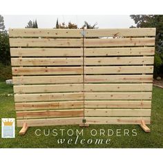 a wooden fence with the words custom orders welcome in front of it and an image of a