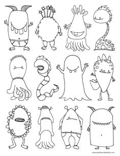 Monsters Coloring Pages, Funny Creatures, Art Handouts, Free Halloween Coloring Pages, Painting Stones, Pumpkin Coloring Pages