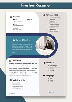 a professional resume template with blue accents on the front and back cover, is shown